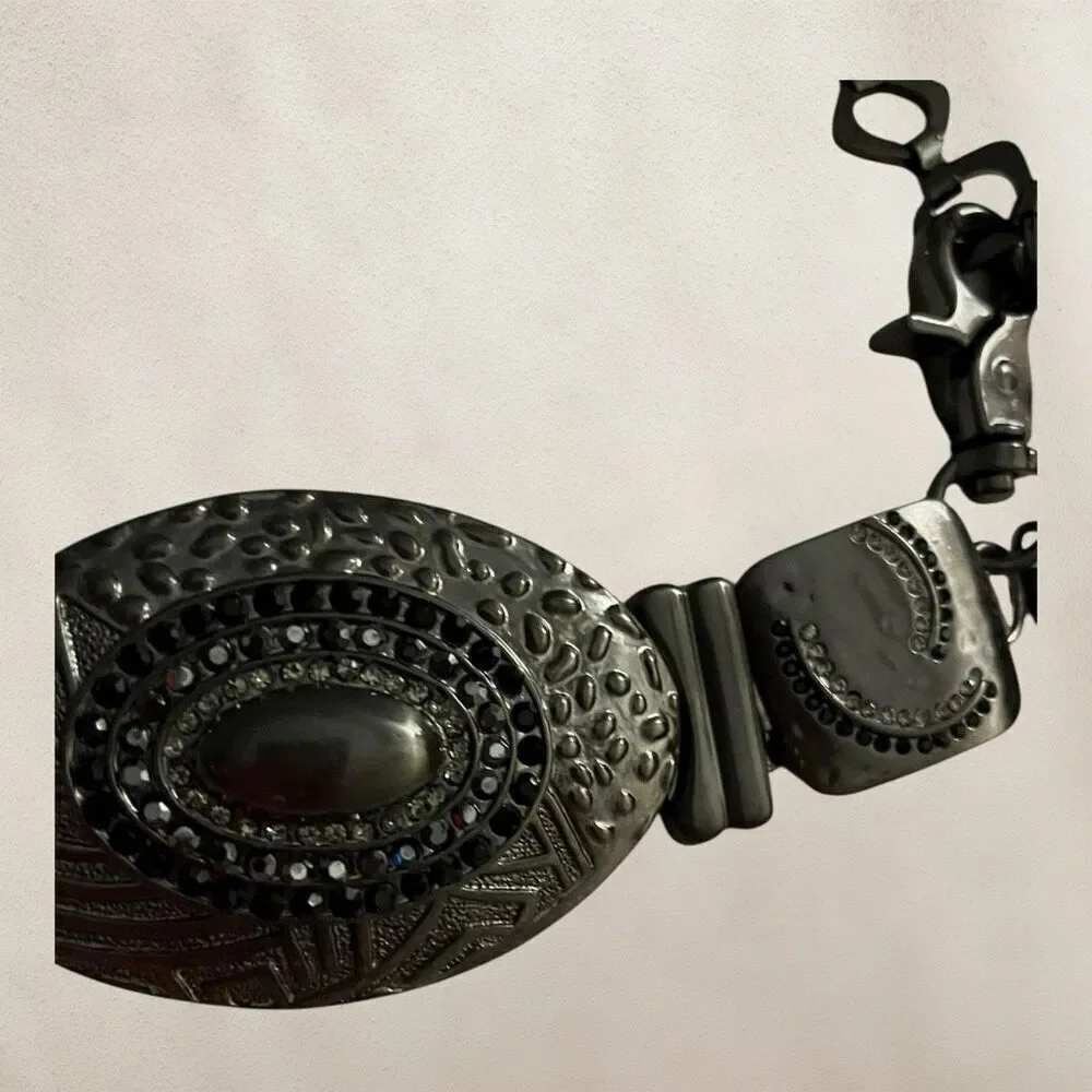 Chico’s Gun Metal Black & Silver Rhinestone Link Belt One Size